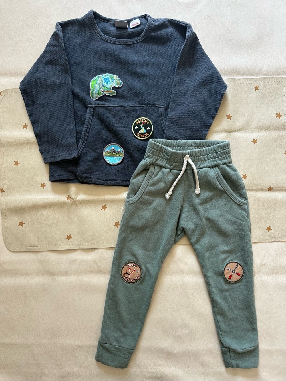 4/5 Zara Black Waffle Pullover & Sage Green Cotton Joggers Patch Set